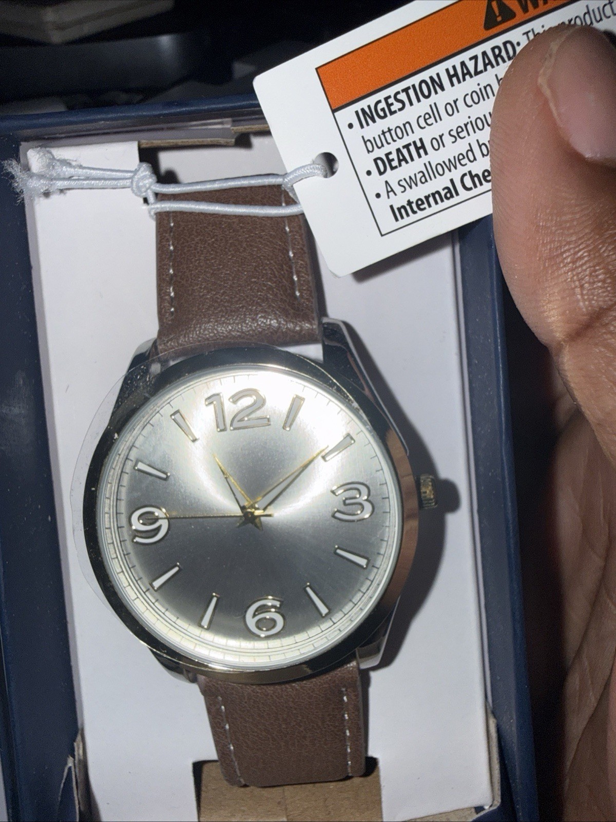 George Analog Watch Brown Simulated Leather, Long Life Battery