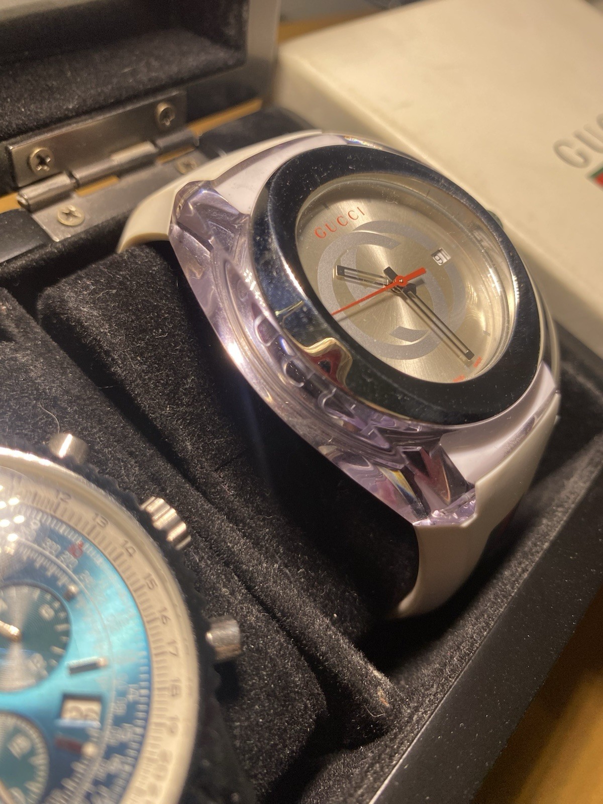 Gucci Sync 46mm Clear Transparent Nylon Case with White Rubber Straps