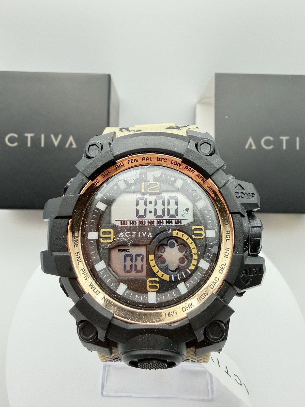 ACW435-005-Activa X Invicta Men’s Digital Watch – 54.5mm.Tan Camo Band
