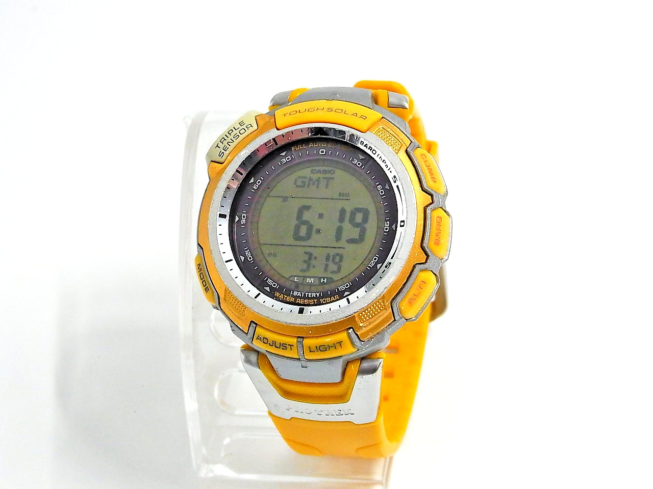 Working Casio Men’s Watch Yellow Pro Trek PRG-110CJ Tough Solar Triple Sensor