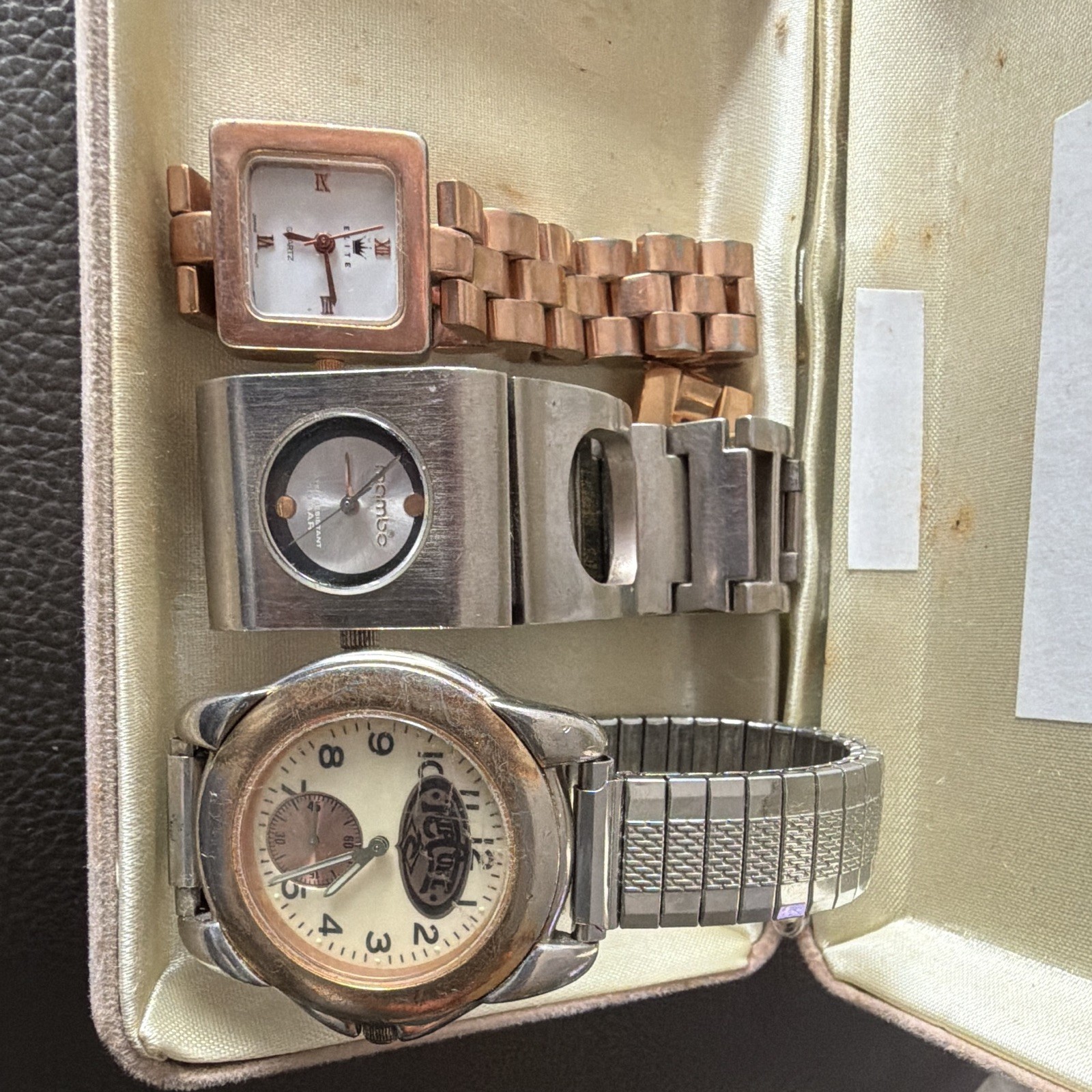 Elite Quartz Square Rose Gold / Rip Curl and Mambo silver bracelet watches.