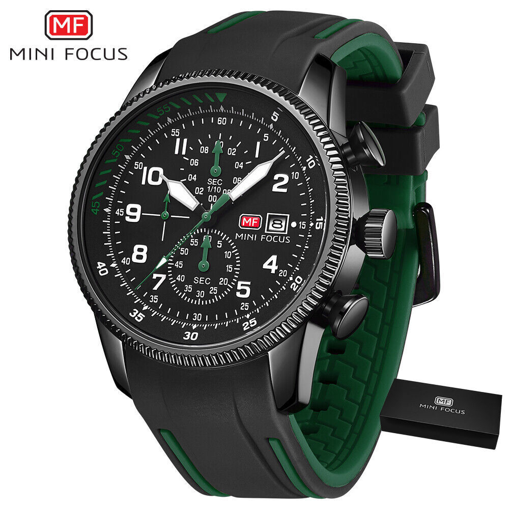 MINI FOCUS Men Quartz Watch Chronograph Wristwatch Luminous Silicone Males Watch