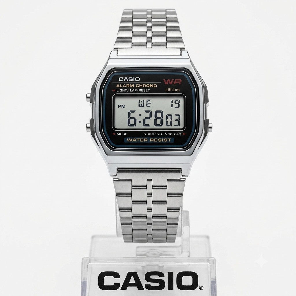 Casio A159WA-N1 Vintage Digital Watch Silver Stainless Steel Alarm Stopwatch