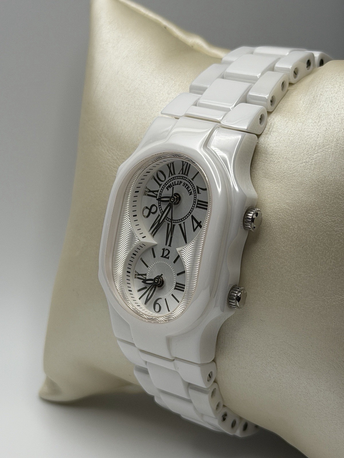 Philip Stein White Ceramic Dual Time Women’s Watch New Batteries