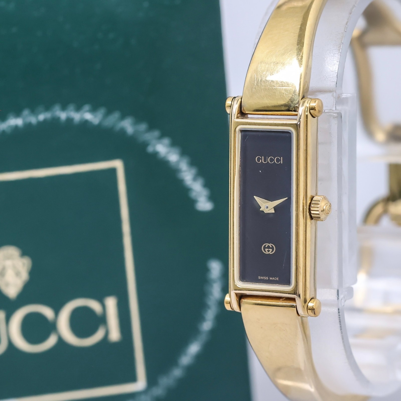 *Exc+5 w/Case Paper* Vintage GUCCI 1500L Quartz Gold x Black Bangle 12mm Women’s