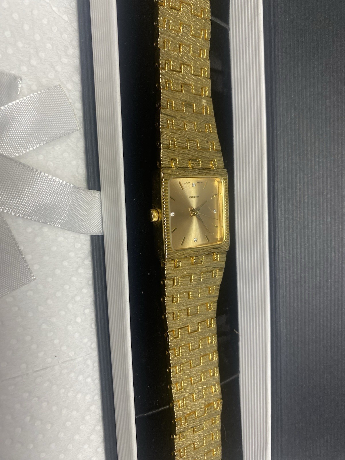 Luxury Quartz Gold plated Rectangle Dress Watch Diamond Accents