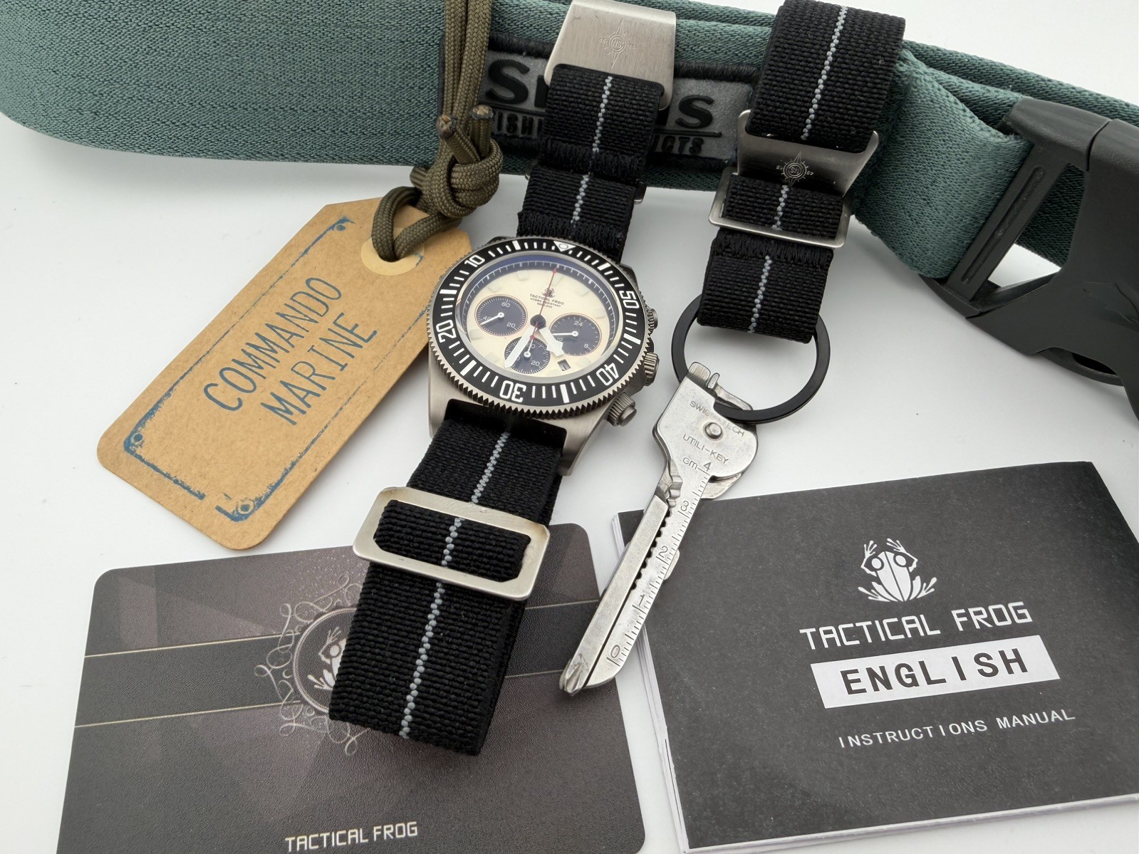 TACTICAL FROG Titanium VS75B Solar Power Quartz Chronograph Watch Newman Panda