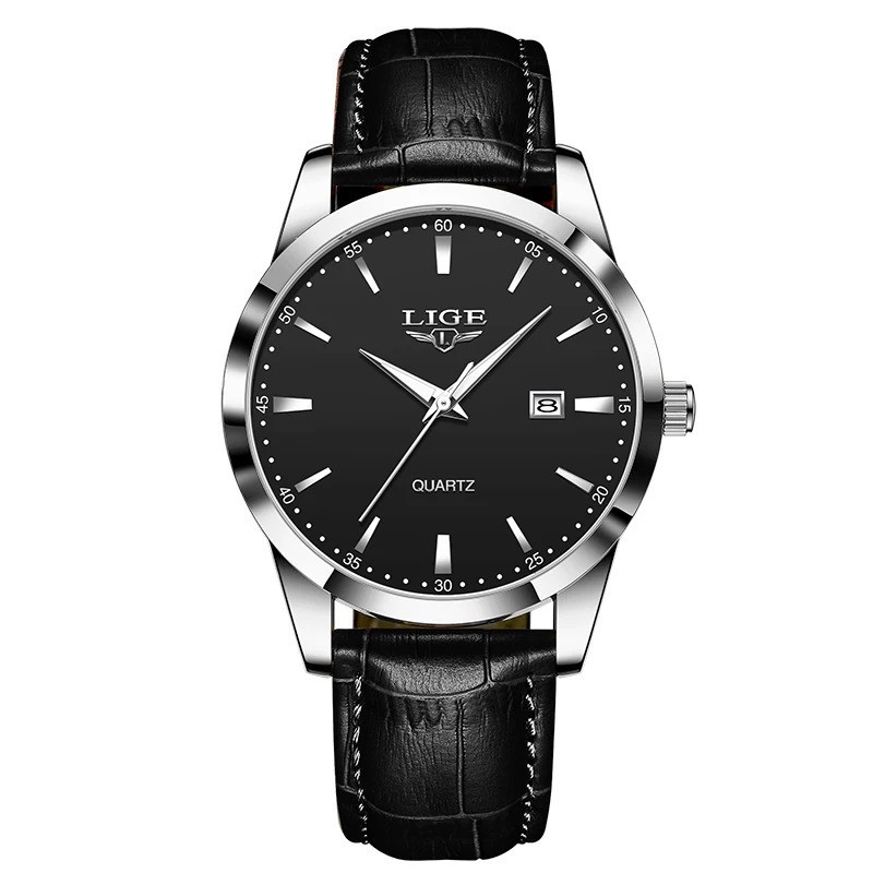 LIGE Men’s Quartz Watch Leather Strap Sport Casual Waterproof Luminous