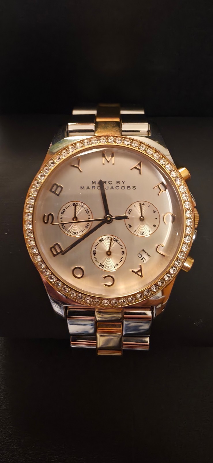 Marc by Marc Jacobs Two-Tone Rose Gold Chronograph Crystal Bezel Watch With Box