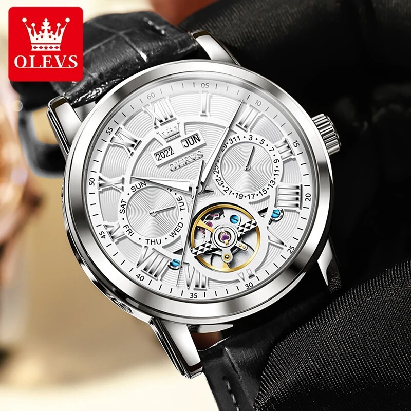 OLEVS Automatic Mechanical Men’s Watch Luxury Skeleton Waterproof Watch Strap