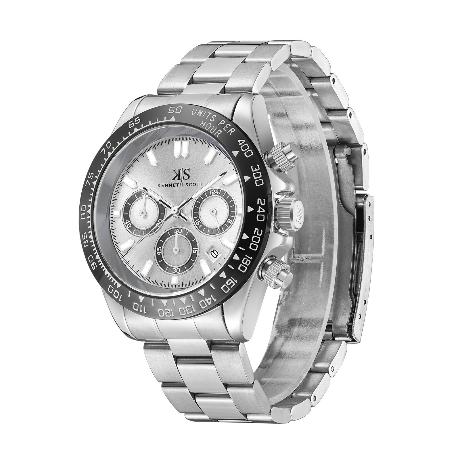 Kenneth Scott Men’s Multi Function Watch | White Dial, Silver Case & Strap