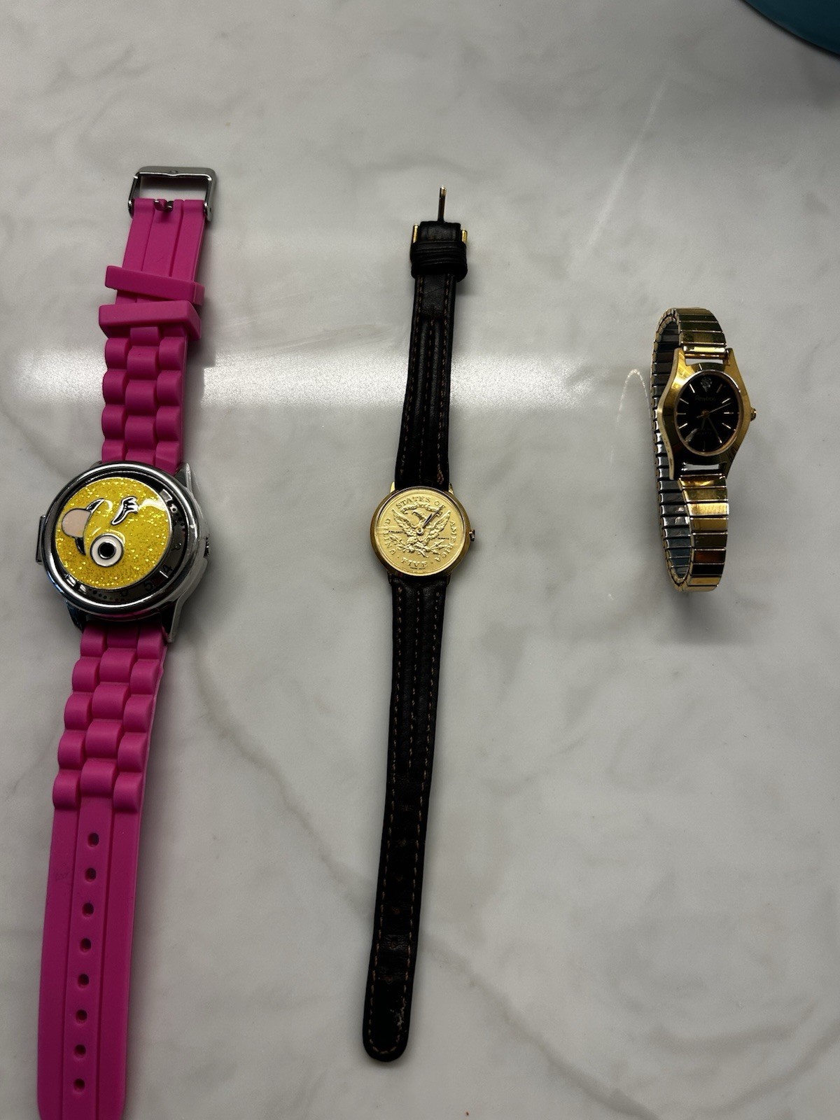 Lot of 3 Watches Armitron Diamond Quartz, P. Peugeot United States, Happy Face