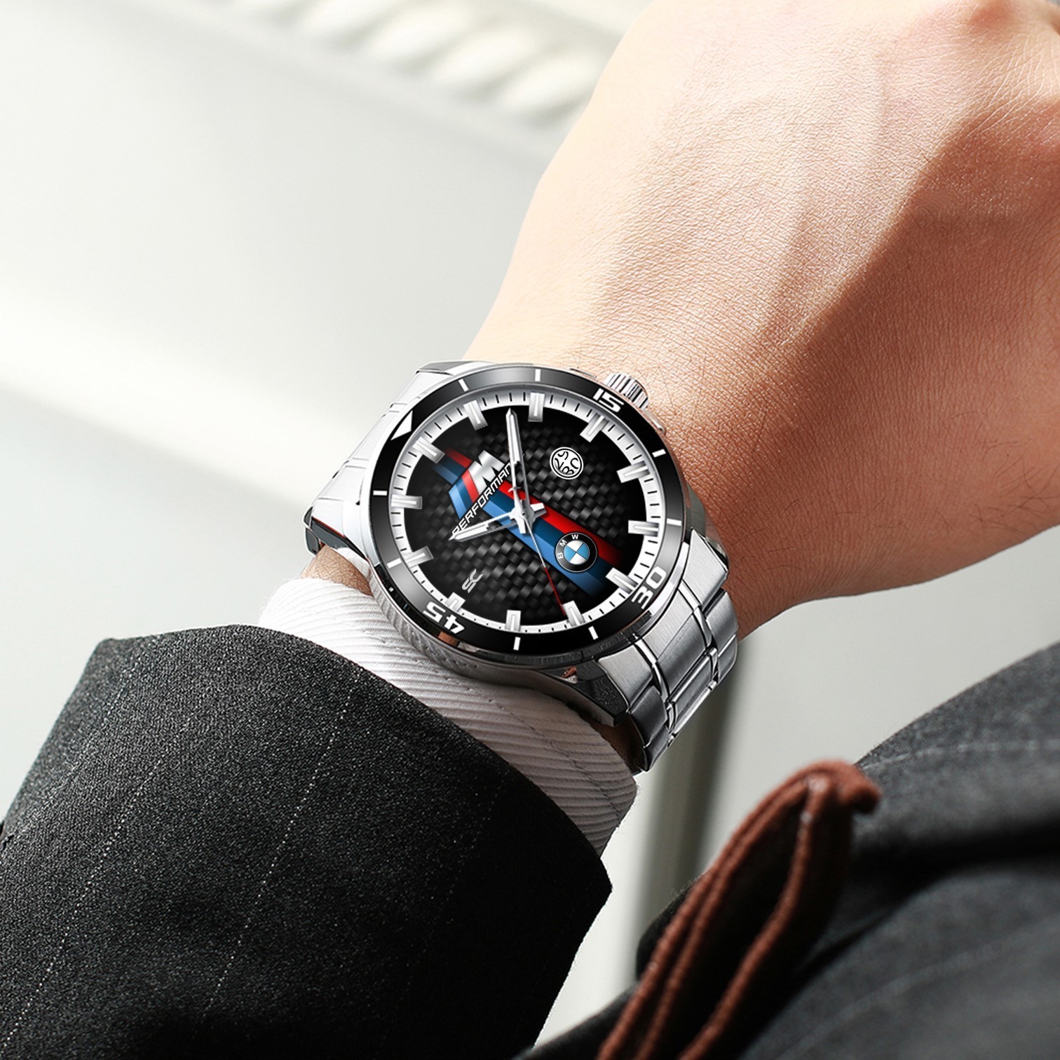 BMW M Performance Heritage Stripe M3 Steel Wrist Watch for Lovers