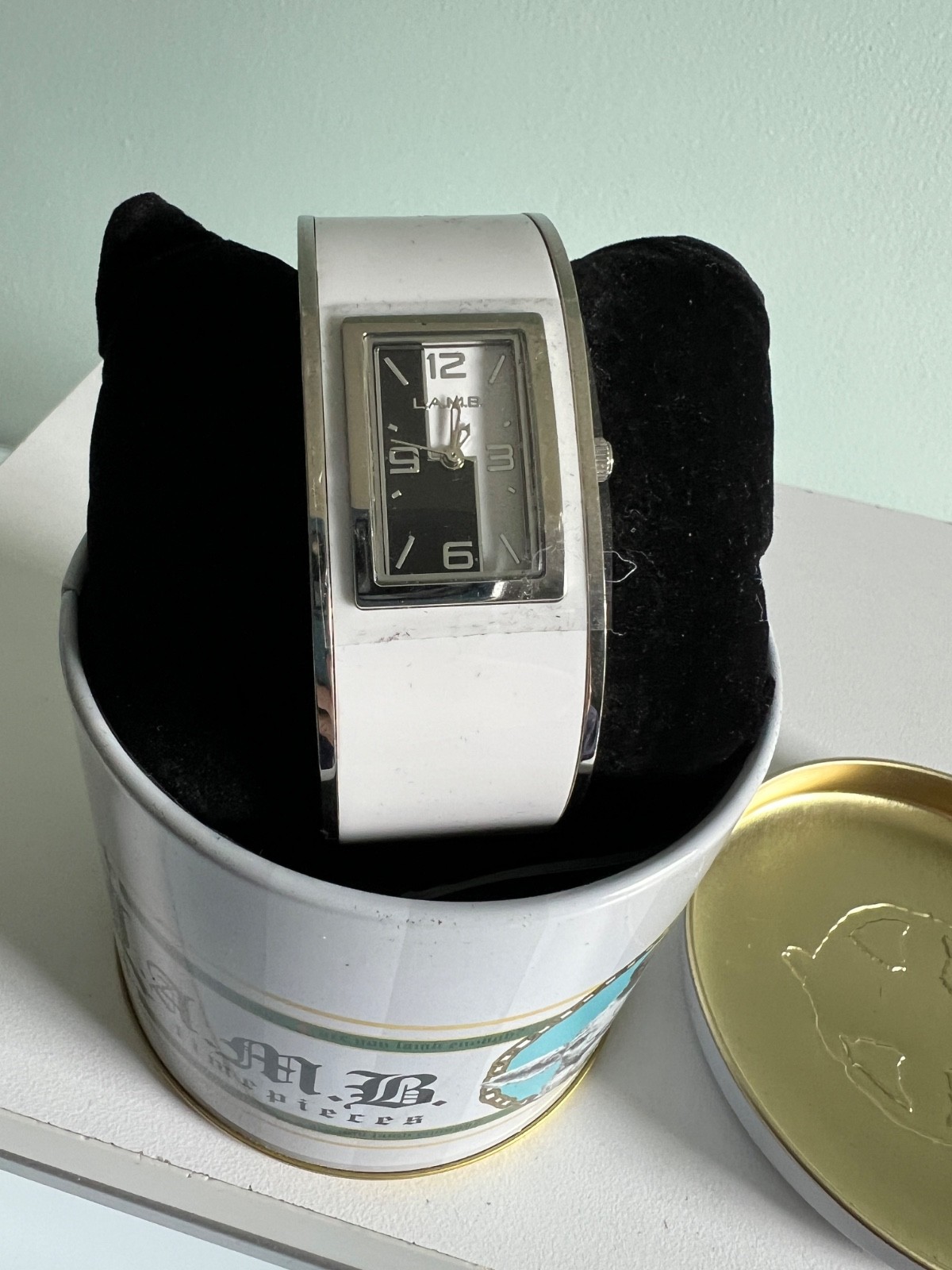 Authentic L.A.M.B. Gwen Stefani analog watch White black silver Bangle