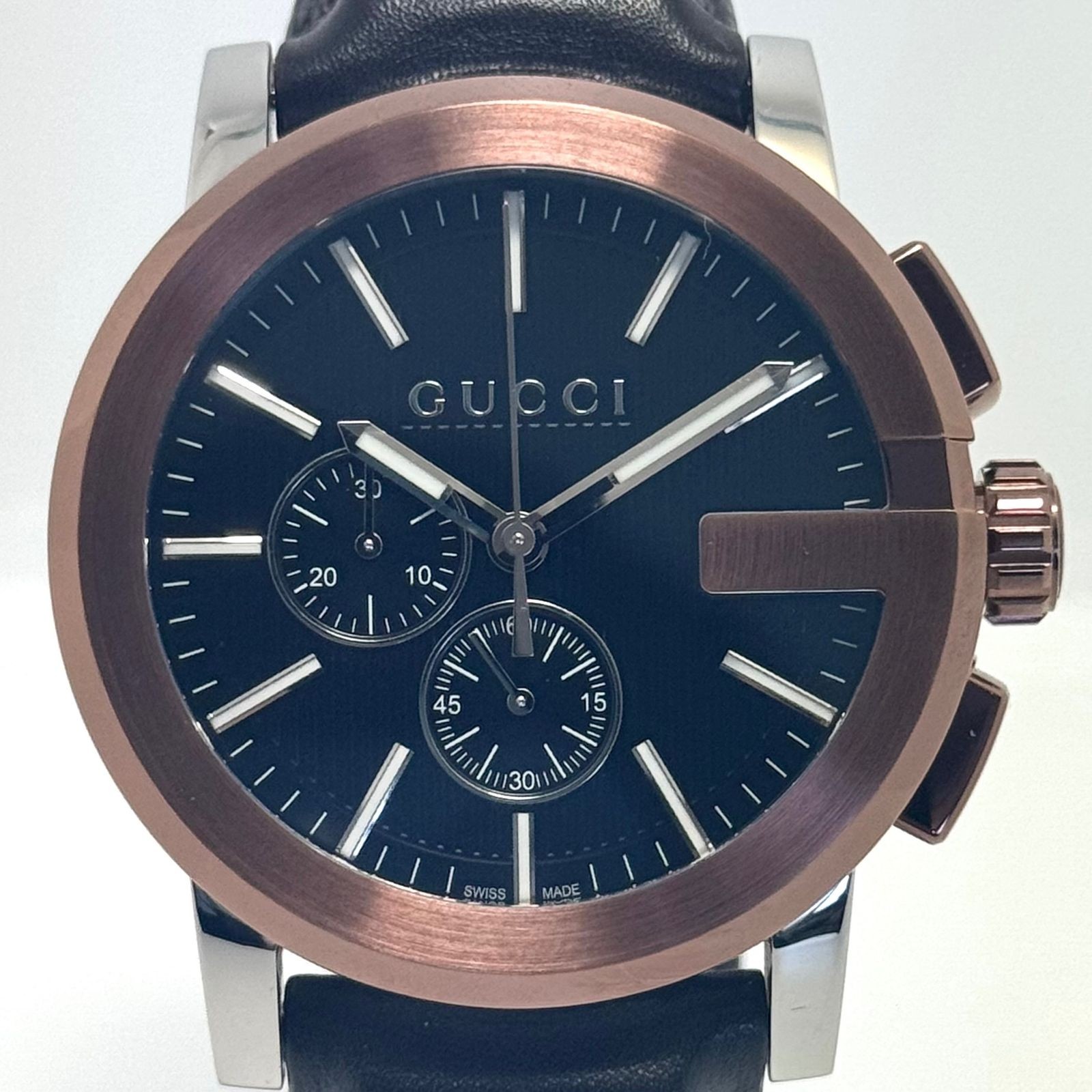 GUCCI G Chrono YA101202 101.2 Quartz Black Chronograph Leather Strap From Japan