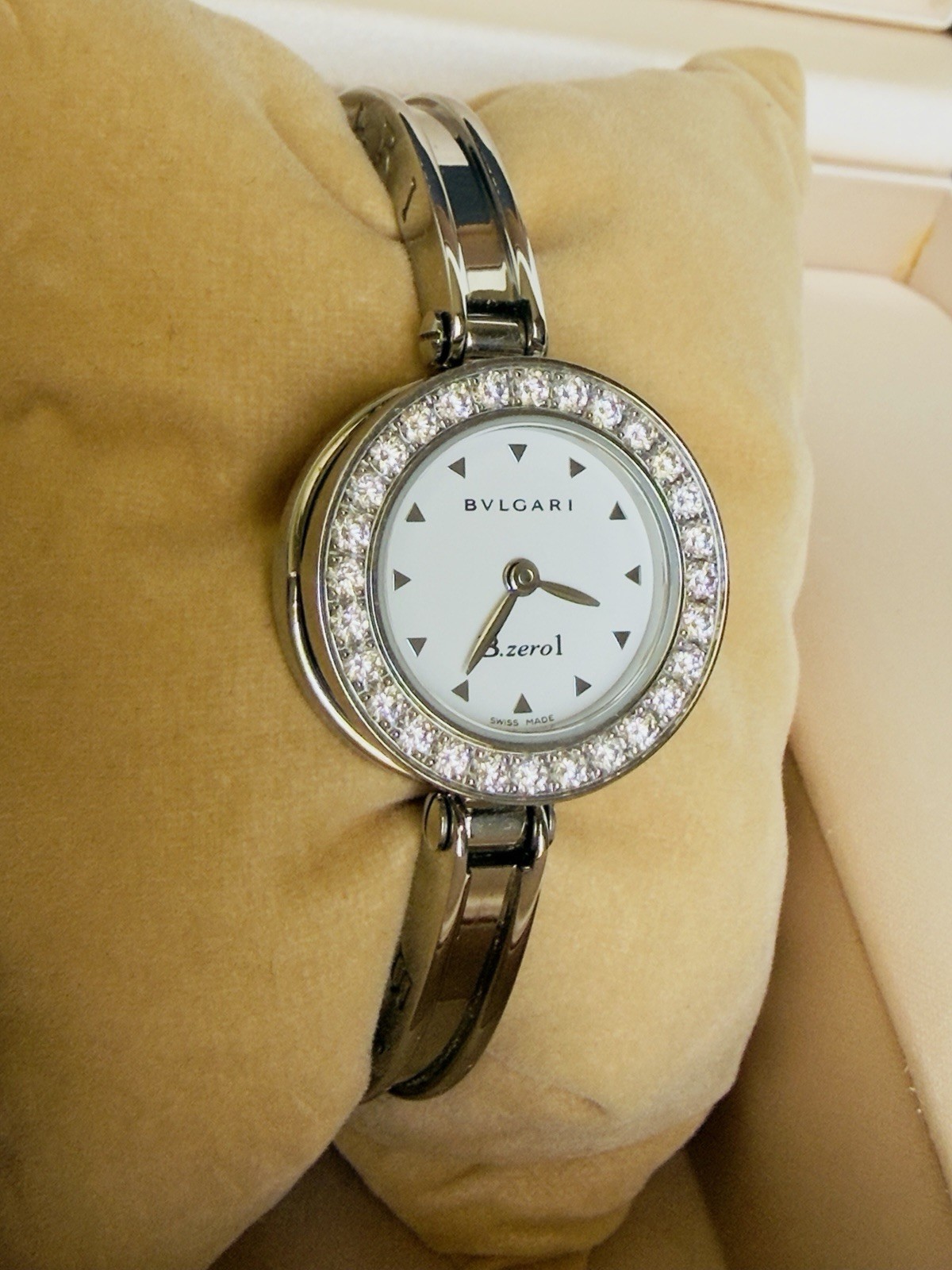 Bvlgari B-zero 1 BZ22S Diamond Bezel Stainless Steel Ladies Watch 22mm box&docs