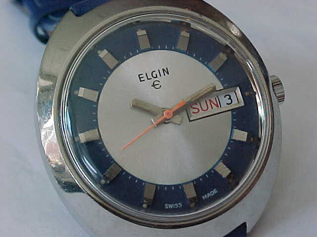 Wild Blue & Silver Dial Elgin With Reverse Red & White Day Date 60s modern