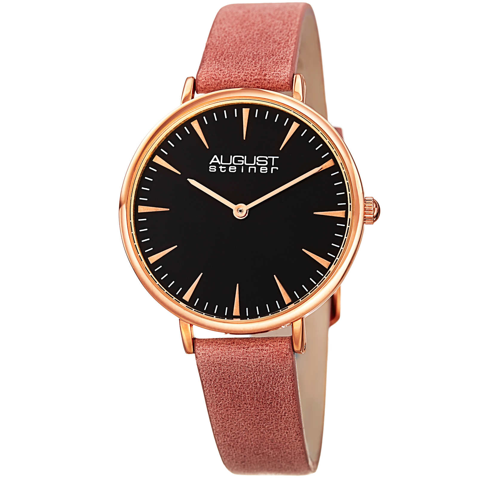 Women’s August Steiner AS8187PK Two Hand Quartz Genuine Leather Strap Watch