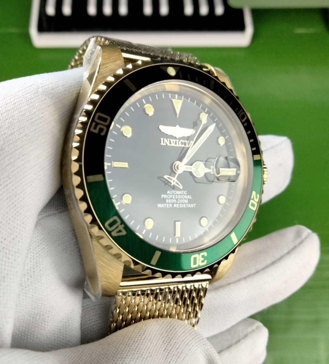 Invicta Pro Diver 47967 Automatic Men’s Watch 47mm Gold Black Dial 200M