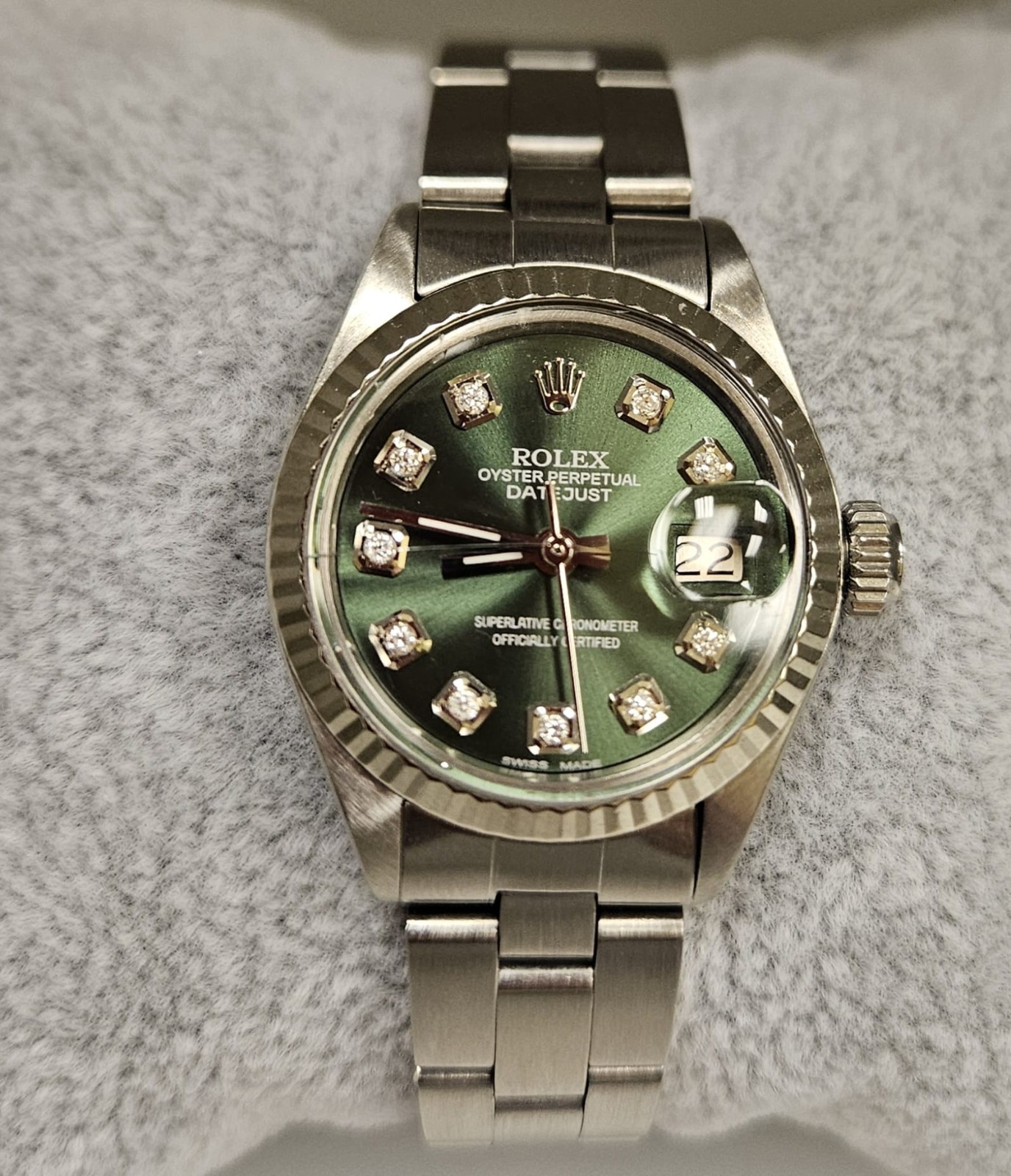 Rolex Lady Datejust Oyster Stainless Steel Diamond Dial Green Gold