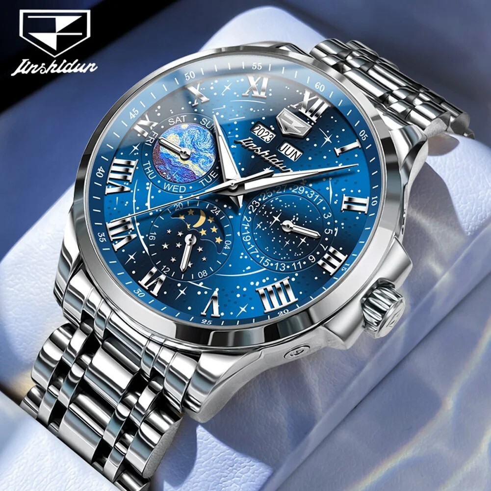 Automatic Mechanical Waterproof Luxury Watch Men Sky Moon Phase Men’s Strap