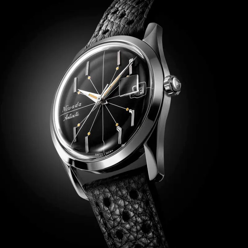 Nivada Grenchen Antarctic Spider Black Dial, classic 35mm size, New, Never Worn