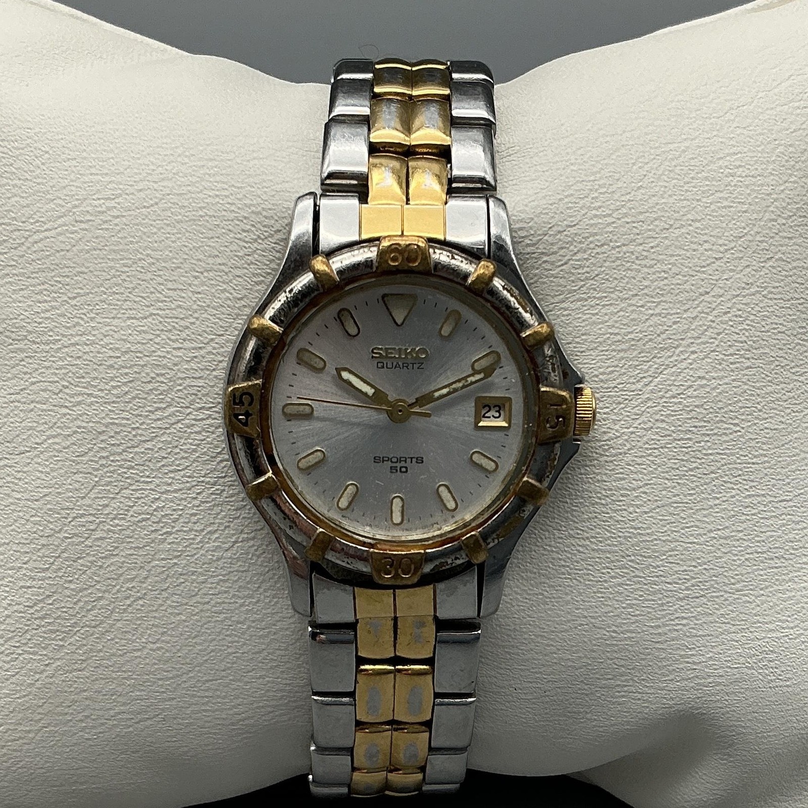 Seiko Sports 50 Womens Watch 25mm Two Tone Date 7N82-0261 New Battery 6.25″