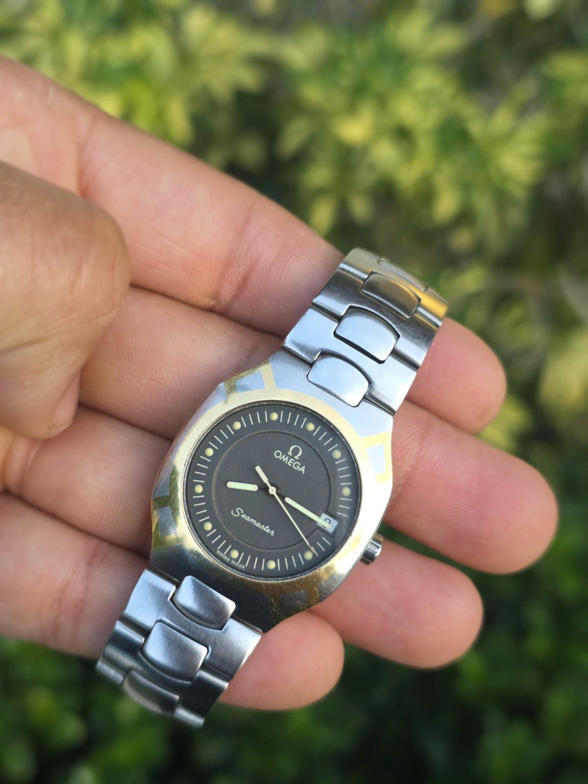 OMEGA 18k GOLD INLAY Seamaster Polaris Quartz Two-Tone 31mm Vintage 396.1022