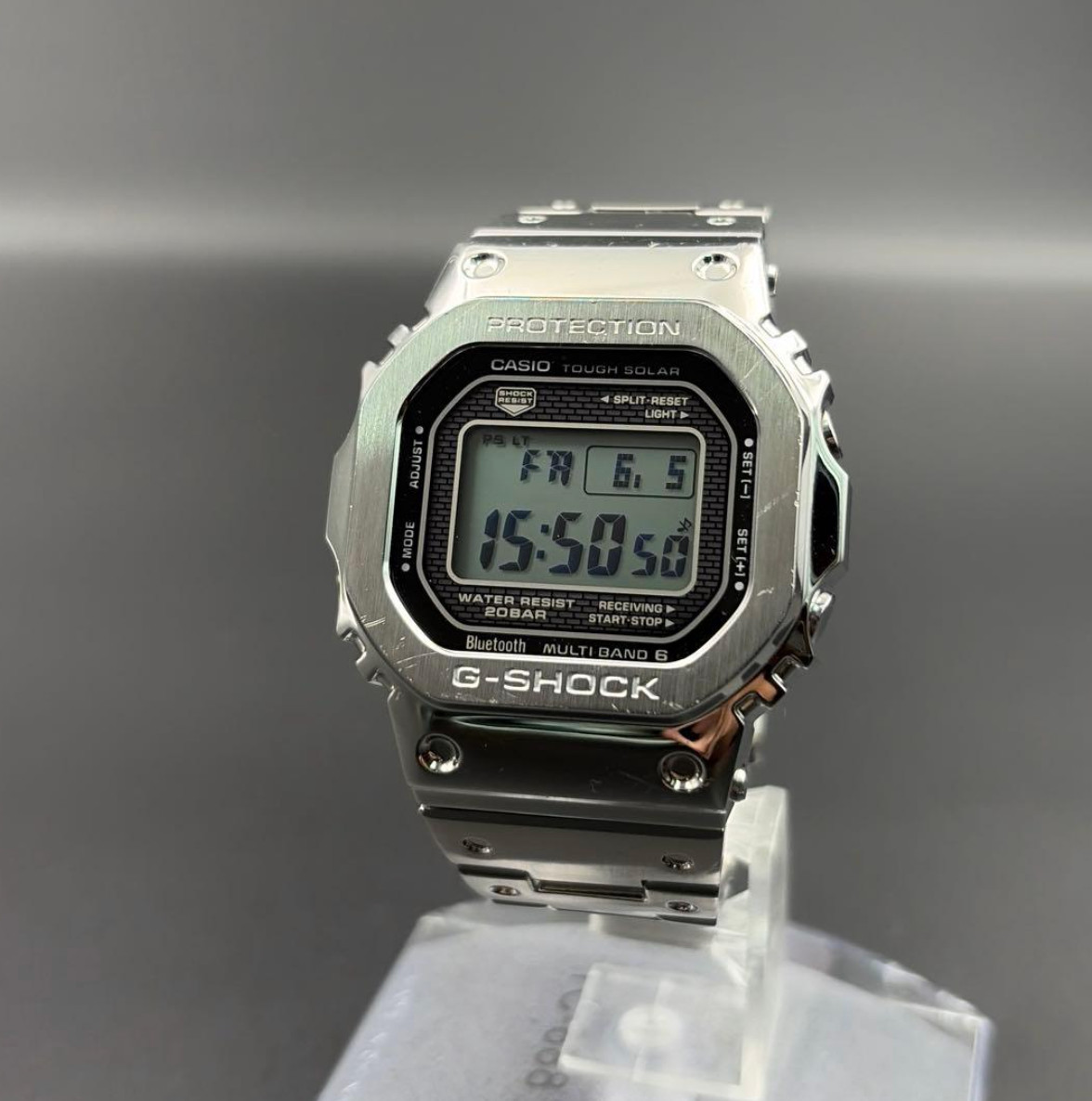 Casio G-SHOCK GMW-B5000D-1JF Full Metal Silver Bluetooth Solar Tested Used