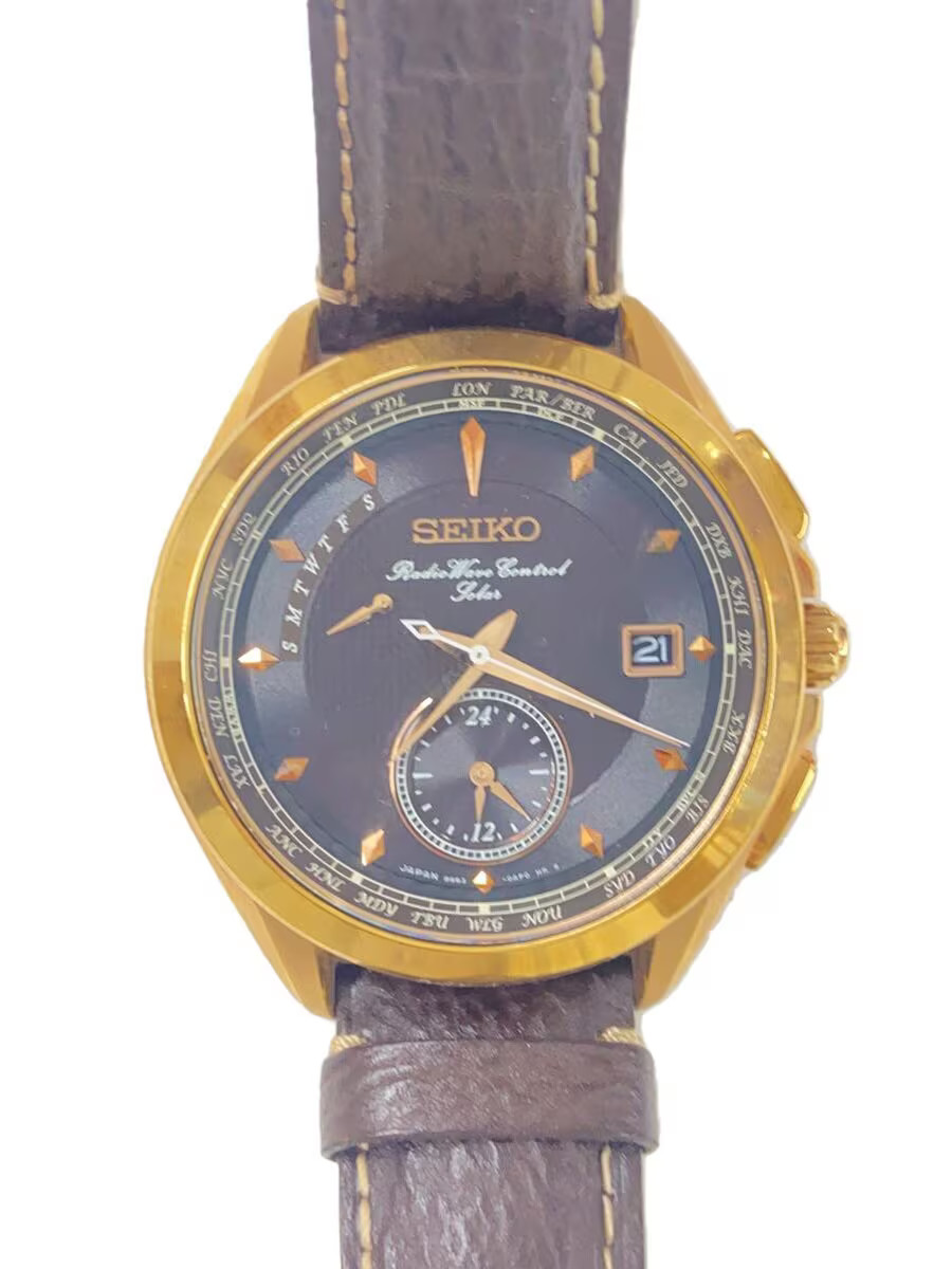 SEIKO Solar Watch Analog Leather BLK BRW 8B63 0AE0