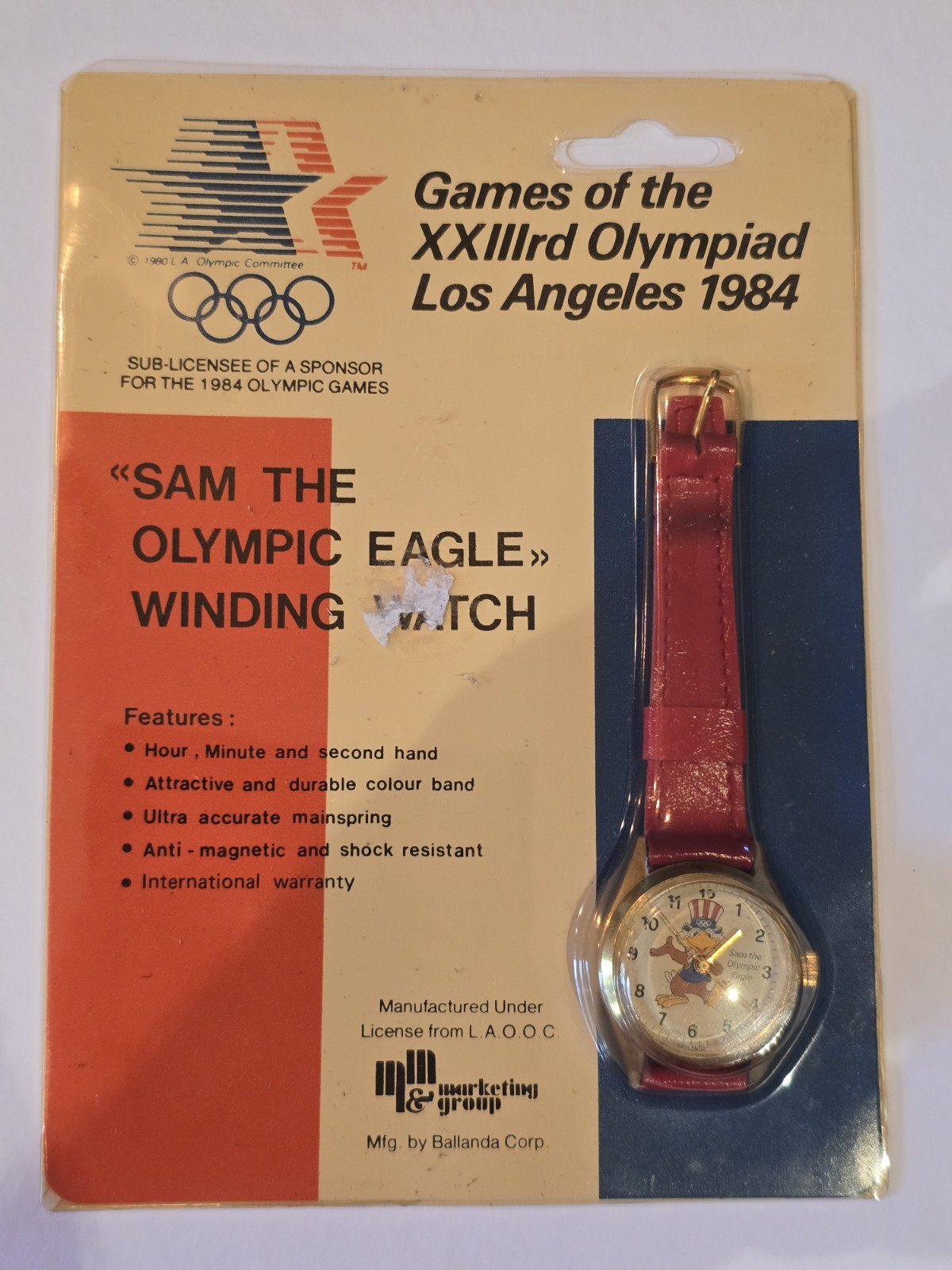 Pateau “Sam the Olympic Eagle” LA 1984 Olympics Quartz Watch Red Strap