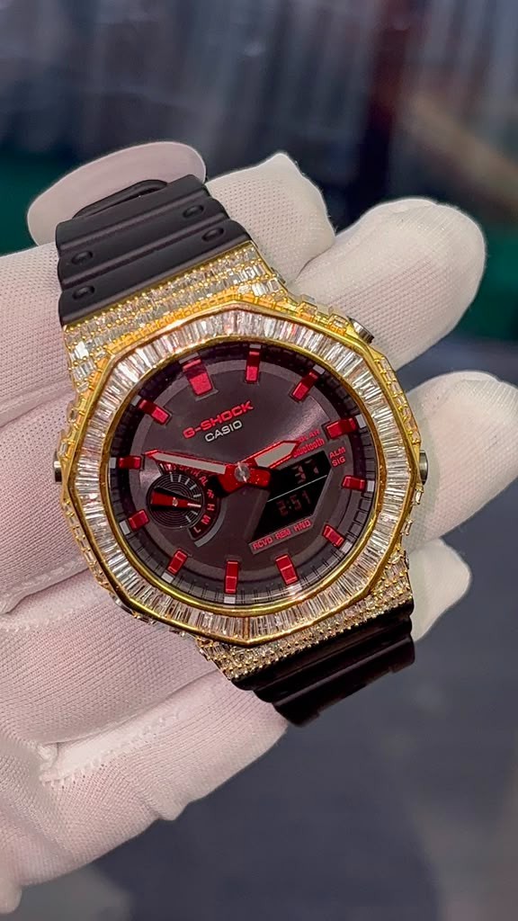 G Shock Watch GA2100 Custom Baguette Natural Diamonds Bezel
