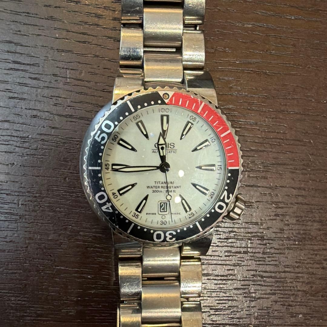 Oris Divers Titan 7562P Automatic White Dial Black Red Bezel Titanium Watch Used