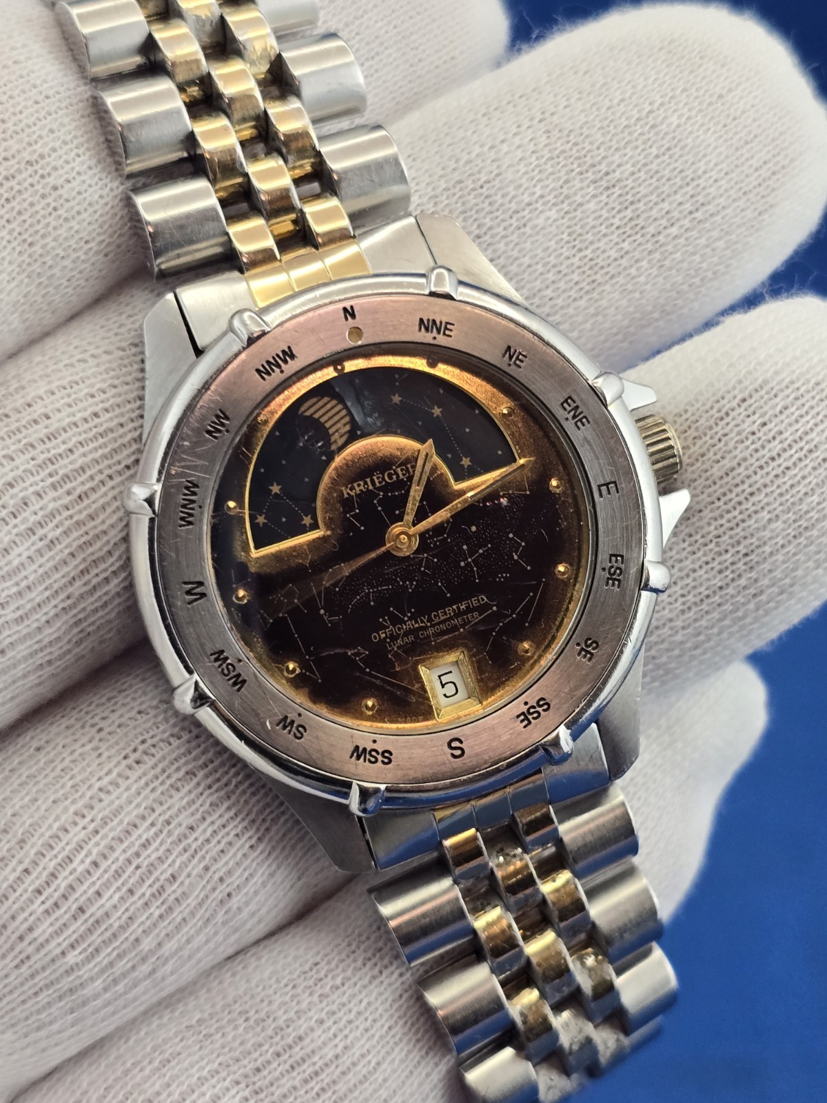 Krieger M882 Lunar Chronometer Celestial Dial Moon phase Compass Bezel Watch