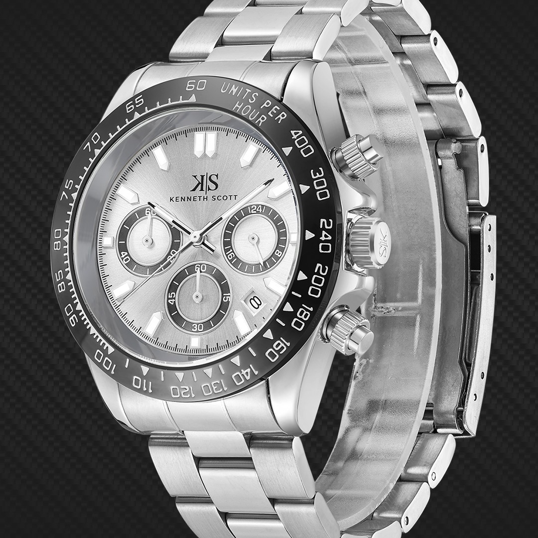 Kenneth Scott Men’s Multi Function Watch | White Dial, Silver Case & Strap