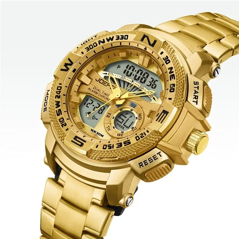 Luxury Sports Watch with LED Backlight Golden-Tone Bezel Quartz Movement Diving