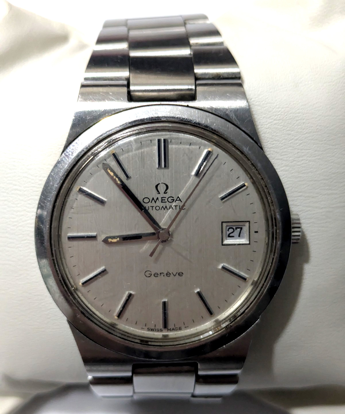 VINTAGE OMEGA GENEVE AUTOMATIC DATE 166.0173 MENS 36mm WATCH SWISS MADE RUNNING