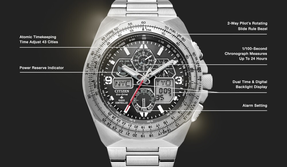 Citizen Men’s Air Chronograph Calendar Eco-Drive Silver Watch 46 MM JY8120-58E