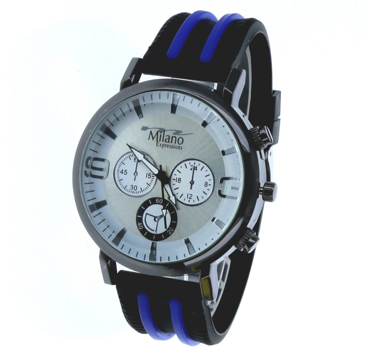 50 mm Men’s Sport Dress Quartz Watch with Black & Blue Silicon Band