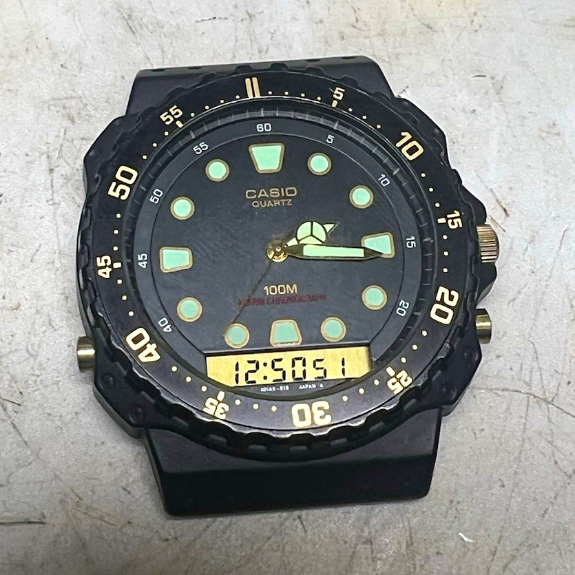 Casio 358 AQ-100W Quartz Analog/Digital 100m Black Diver Wristwatch Head Only