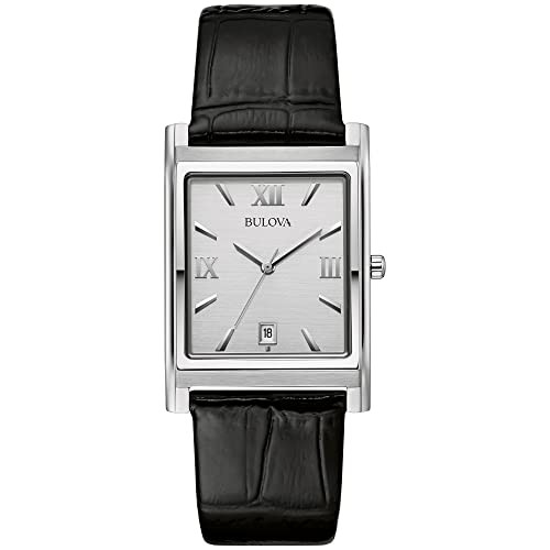 Men’s Stainless Steel 3-Hand Calendar Date Quartz Watch with Black Leather