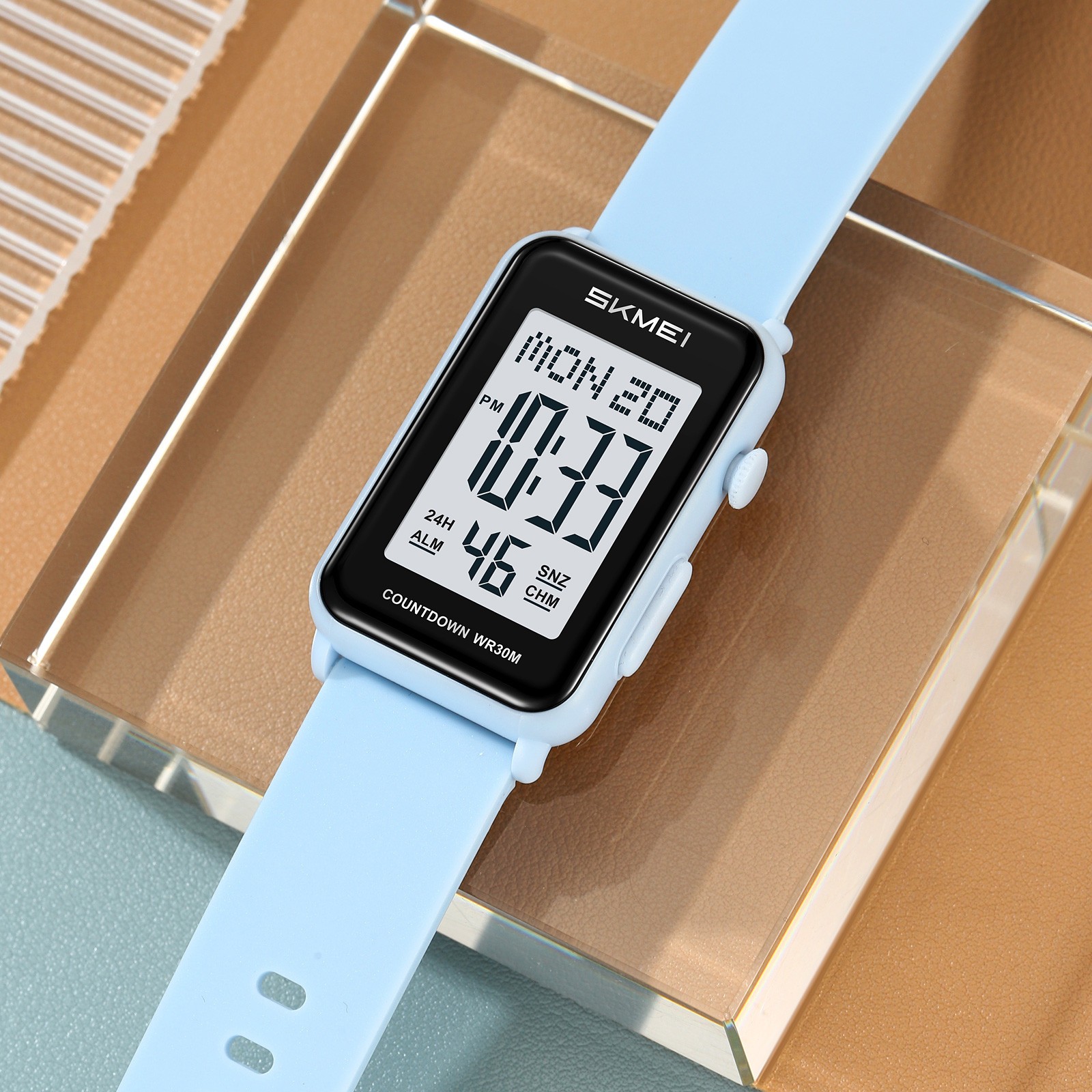 SKMEI Men Rectangle Watch LED Countdown Wristwatch Boys Girl Digital Sport Watch