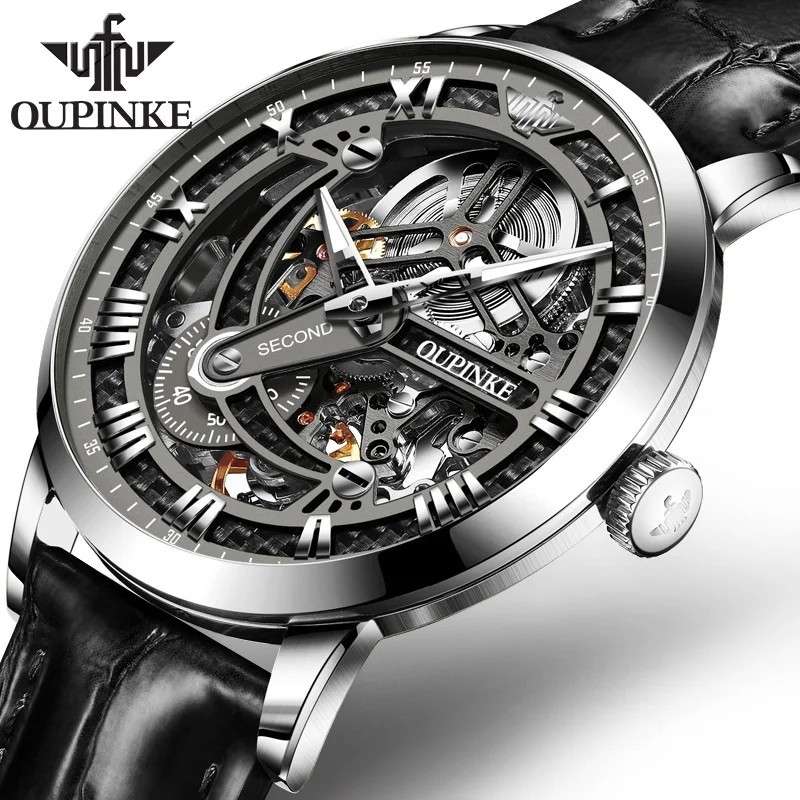 Automatic Mechanical Watch Waterproof Skeleton Luxury Dial Men Men’s Strap