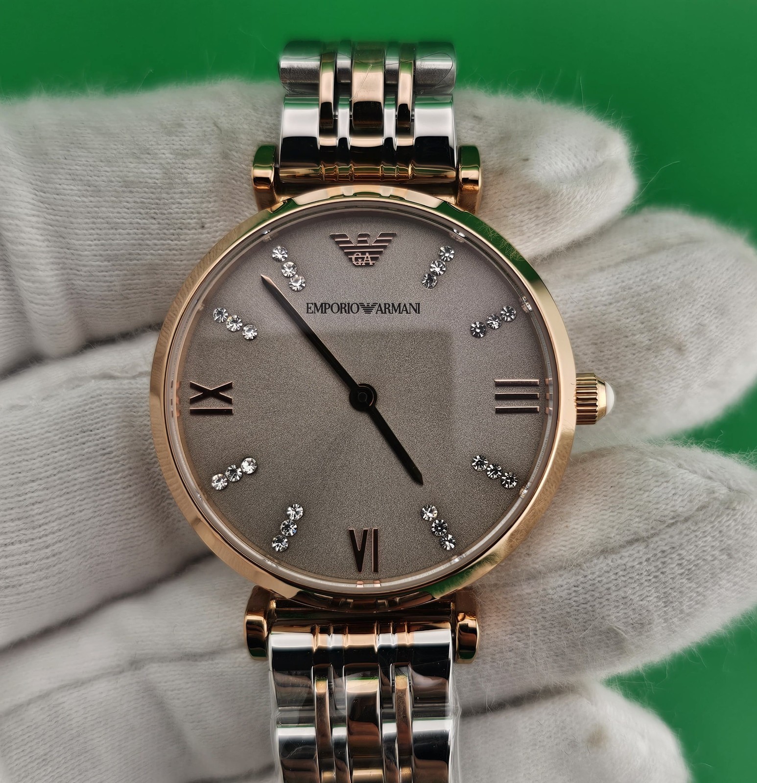 EMPORIO ARMANI WOMENS WATCH AR1840 GREY STRAP & SILVER GOLD TONE STRAP AUTHENTIC