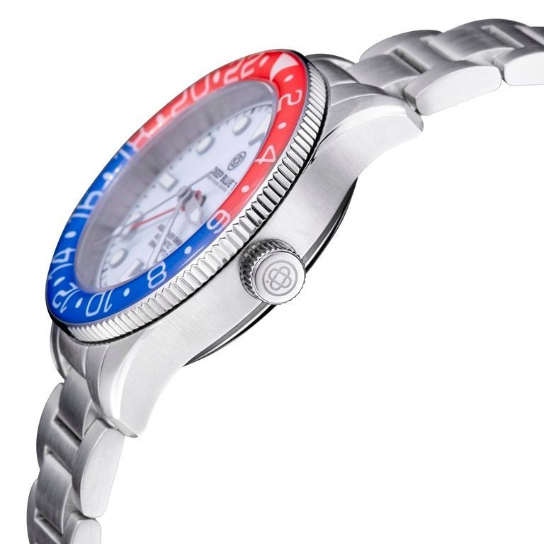 Deep Blue AQUA DIVER GMT AUTOMATIC 40MM RED/BLUE BEZEL WHITE DIAL NEW