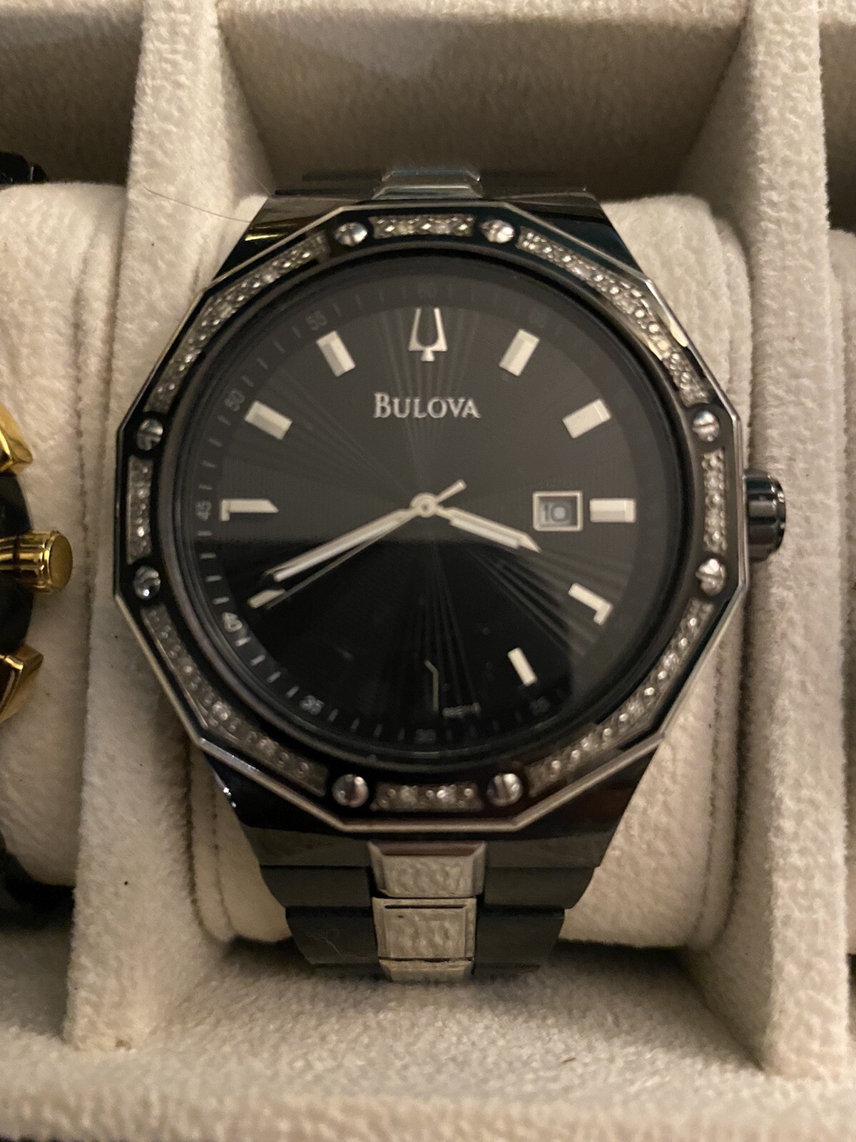 Authentic Bulova Men’s Brushed and Polished Stainless Steel Diamond Watch 98E110