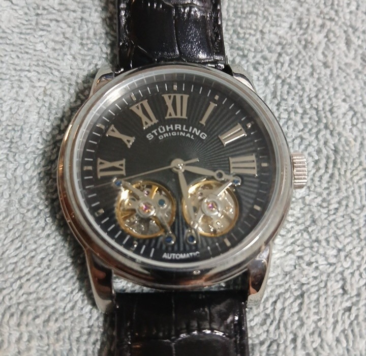 Mens Stuhrling Original Black Automatic Watch, Case & Papers 40 Jewels 9S001