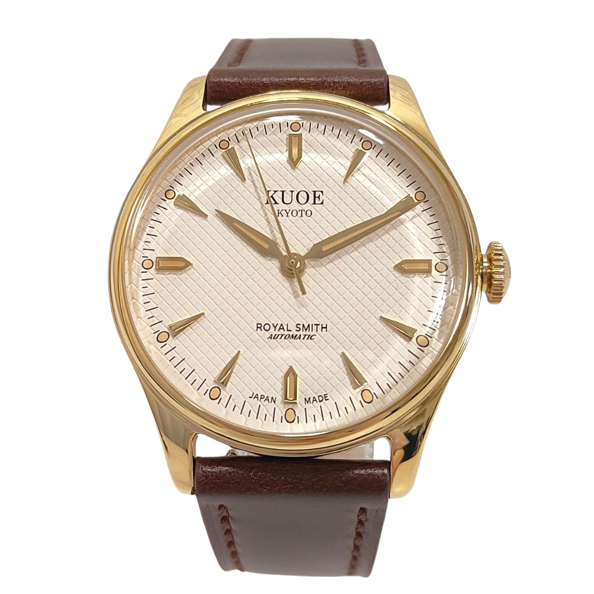 KUOE Kyoto Royal Smith 90-006 Ivory Waffle Dial Watch New Brown Leather Band JP