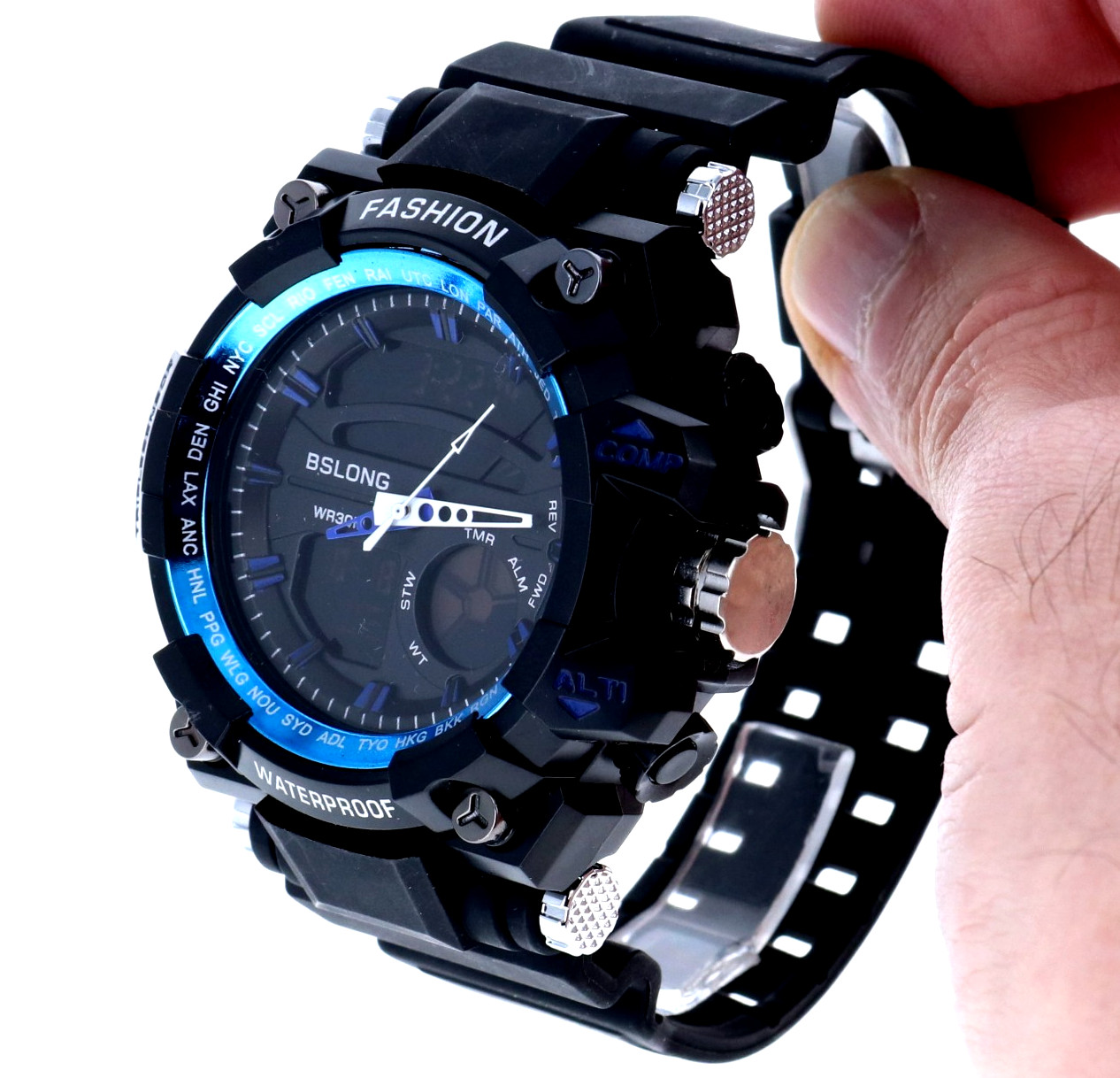 Black & Blue Waterproof Men’s Dual Display Analog & Digital Sport Watch