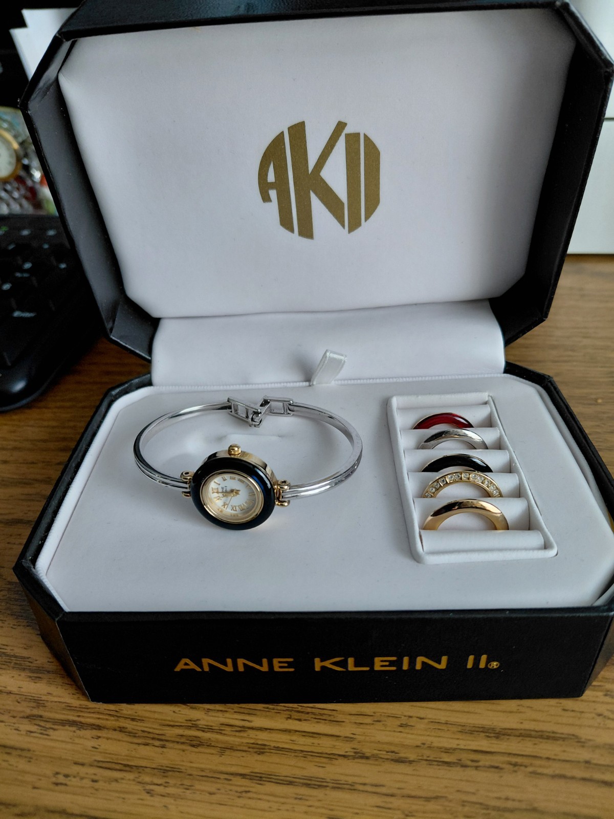 Anne Klein II Watch with 6 Interchangeable Bezels in Box Two Tone